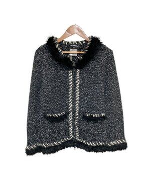 Chanel Tweed Knit Zip Up Jacket 36 Black